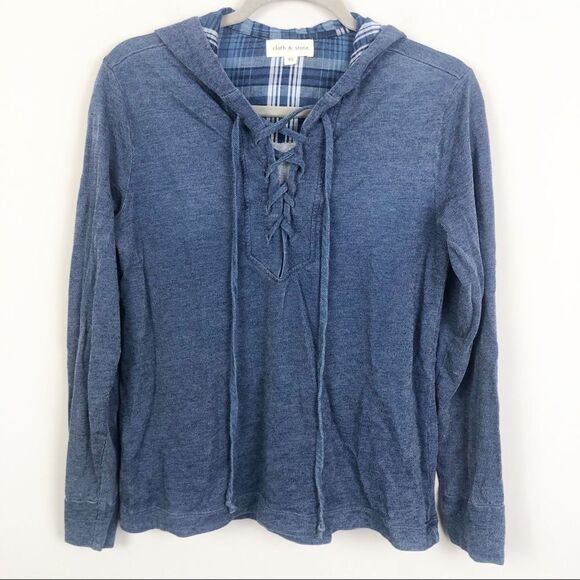 CLOTH & STONE | Navy Blue Lace Up Hooded Top XS - Picture 1 of 9